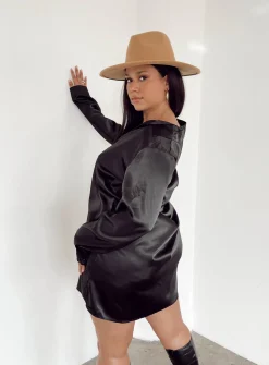 Princess Polly 90210 Satin Shirt Mini Dresscurve Black Flash Sale