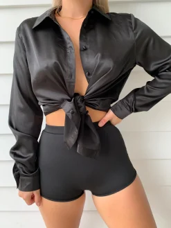 Princess Polly 90210 Satin Shirt Mini Dresseco Black Best