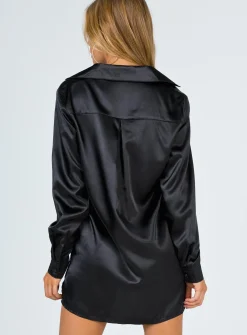 Princess Polly 90210 Satin Shirt Mini Dresseco Black Best