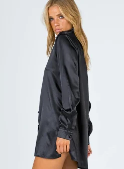 Princess Polly 90210 Satin Shirt Mini Dresseco Black Best