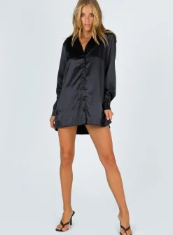 Princess Polly 90210 Satin Shirt Mini Dresseco Black Best