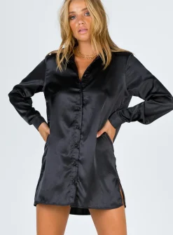 Princess Polly 90210 Satin Shirt Mini Dresseco Black Best