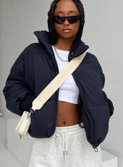 Princess Polly Abe Puffer Jacket  Navy New