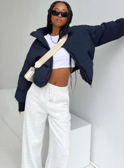 Princess Polly Abe Puffer Jacket  Navy New