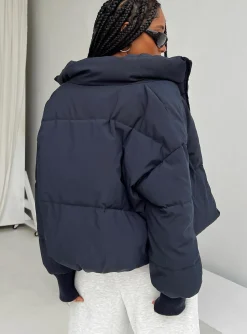 Princess Polly Abe Puffer Jacket  Navy New