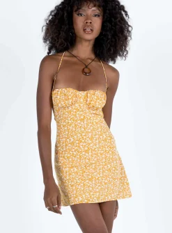 Princess Polly Acer Mini Dress  Yellow Floral Discount