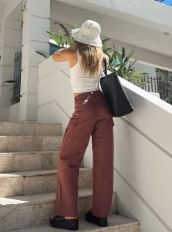 Princess Polly Addy Wide Leg Cargo Jeans Burgundy Outlet