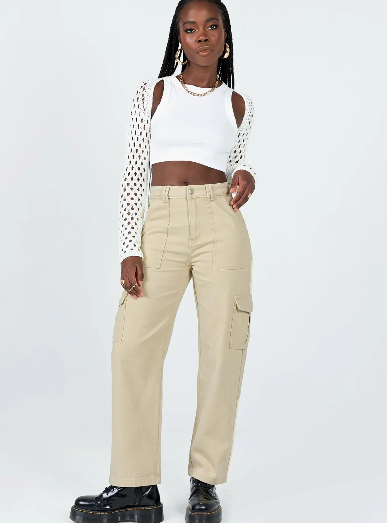Princess Polly Adelaide Cargo Jeans Stone Cheap
