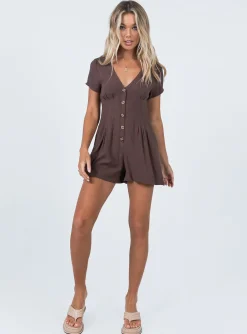 Princess Polly Adi Romper  Brown Best