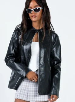 Princess Polly Admiral Faux Leather Jacket  Black Fashion