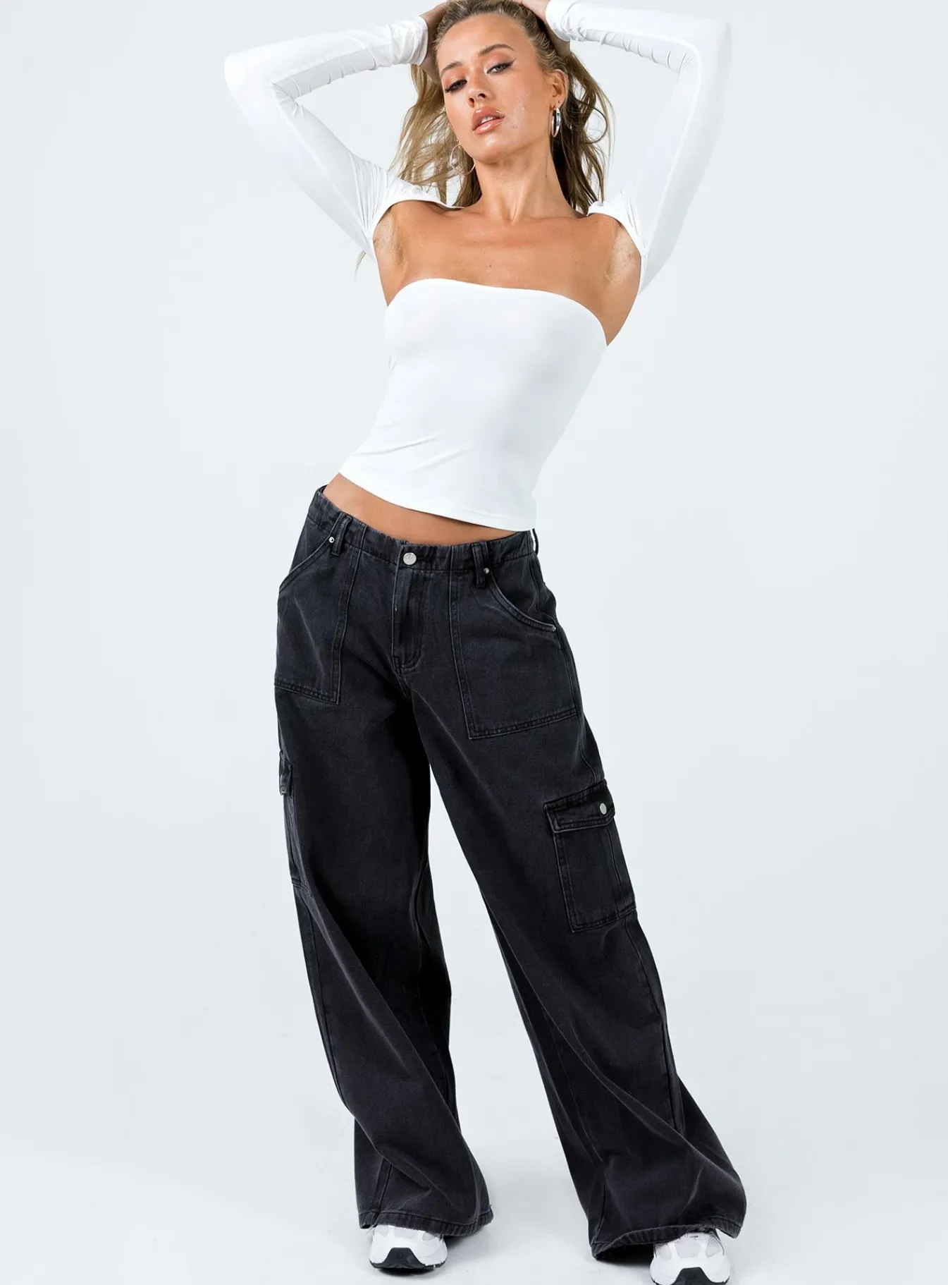 Princess Polly Adrianne Wide Leg Cargo Jeans Black Hot