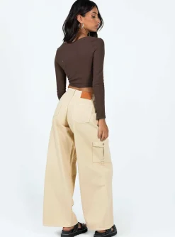 Princess Polly Adrianne Wide Leg Cargo Jeans Stone Beige Cheap