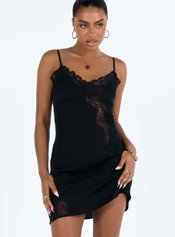 Princess Polly Agnola Lace Trim Mini Dress  Black Store