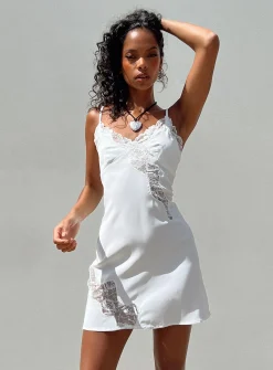Princess Polly Agnola Lace Trim Mini Dress White Outlet