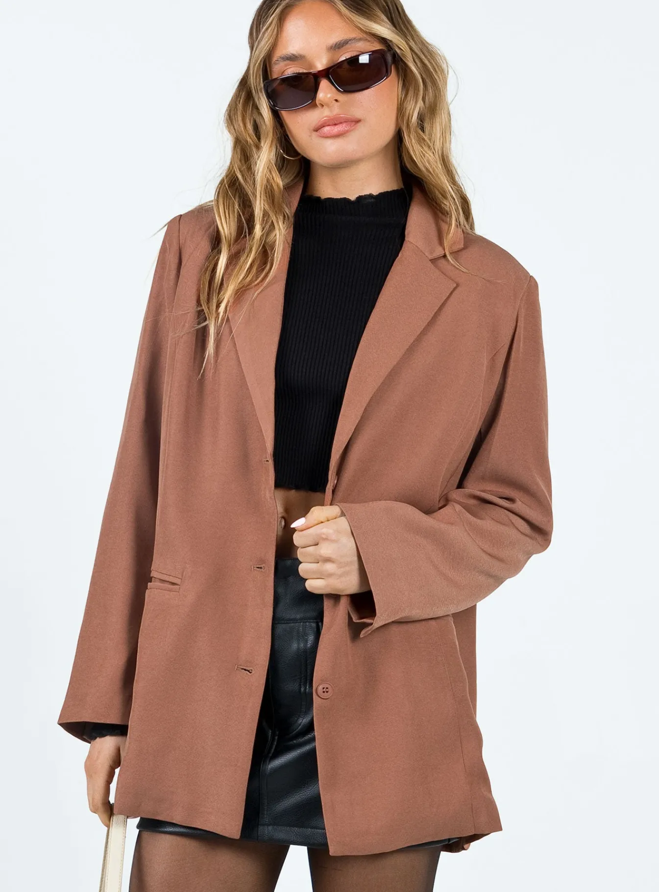 Princess Polly Albert Relaxed Blazer Brown Clearance