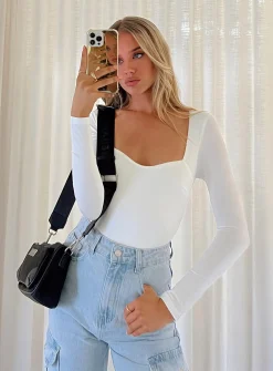 Princess Polly Alberta Long Sleeve Bodysuit  White Flash Sale