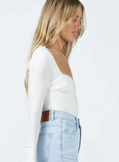 Princess Polly Alberta Long Sleeve Bodysuit White Flash Sale