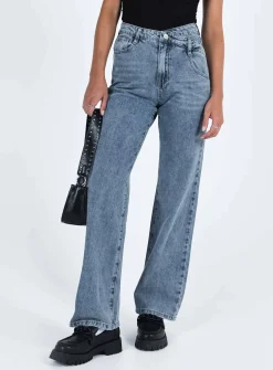 Princess Polly Alford Asymmetric Jeans Light Wash  Denim Cheap
