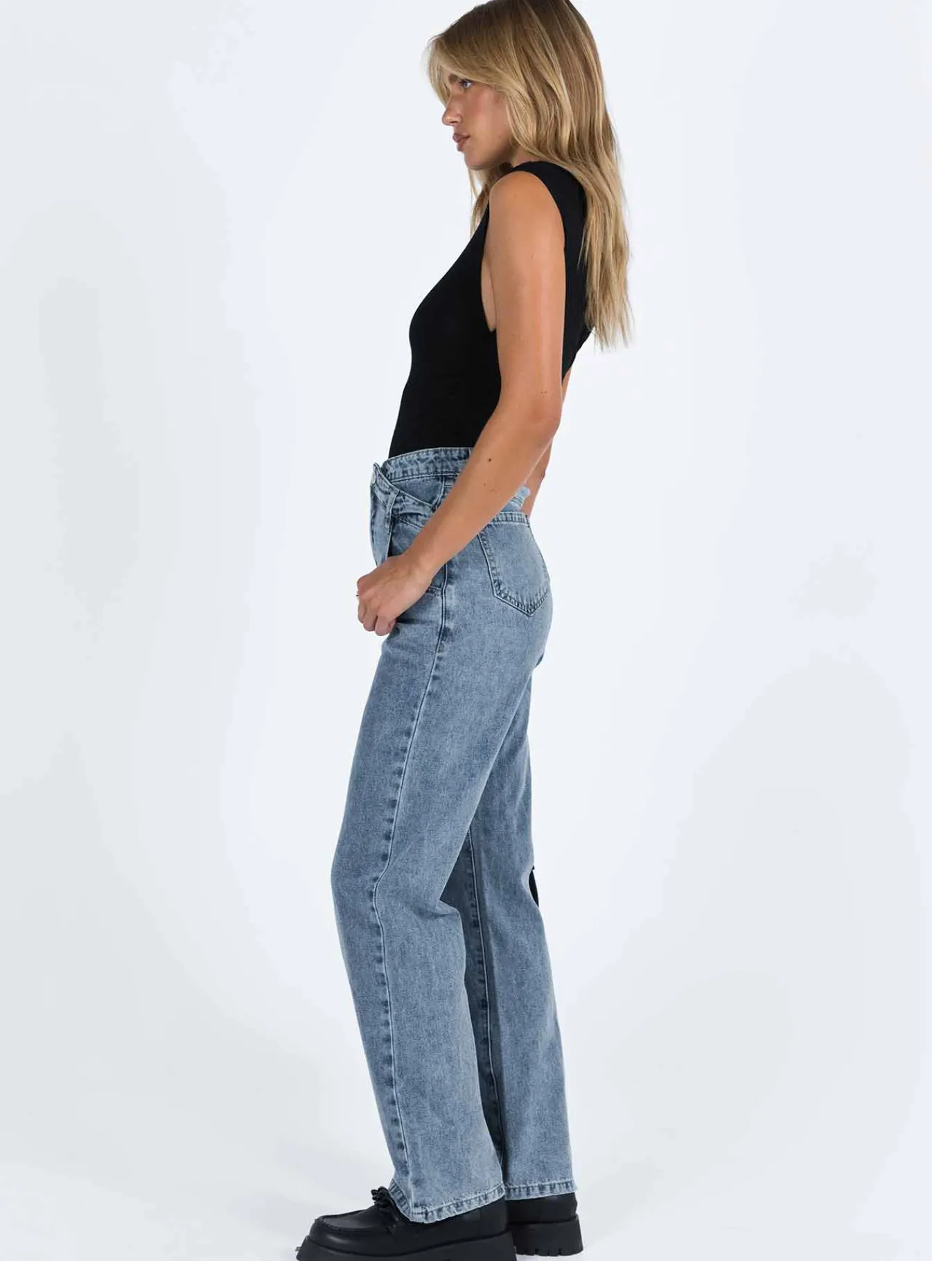 Princess Polly Alford Asymmetric Jeans Light Wash Denim Cheap