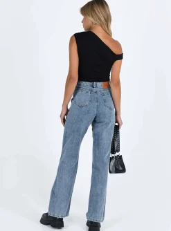 Princess Polly Alford Asymmetric Jeans Light Wash Denim Cheap