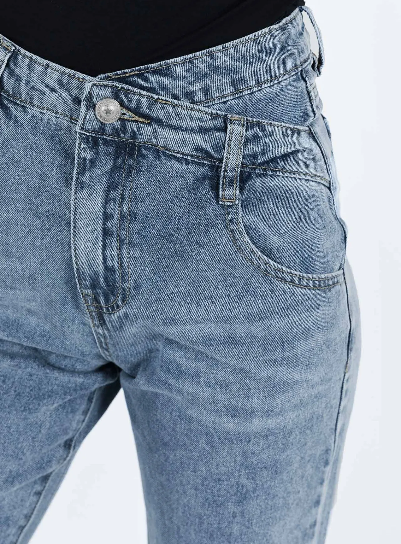 Princess Polly Alford Asymmetric Jeans Light Wash Denim Cheap