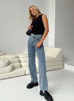 Princess Polly Alford Asymmetric Jeans Light Wash Denim Cheap