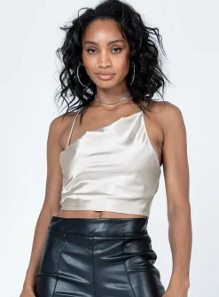 Princess Polly Ali Draped Asymmetric Top  Champagne Cheap