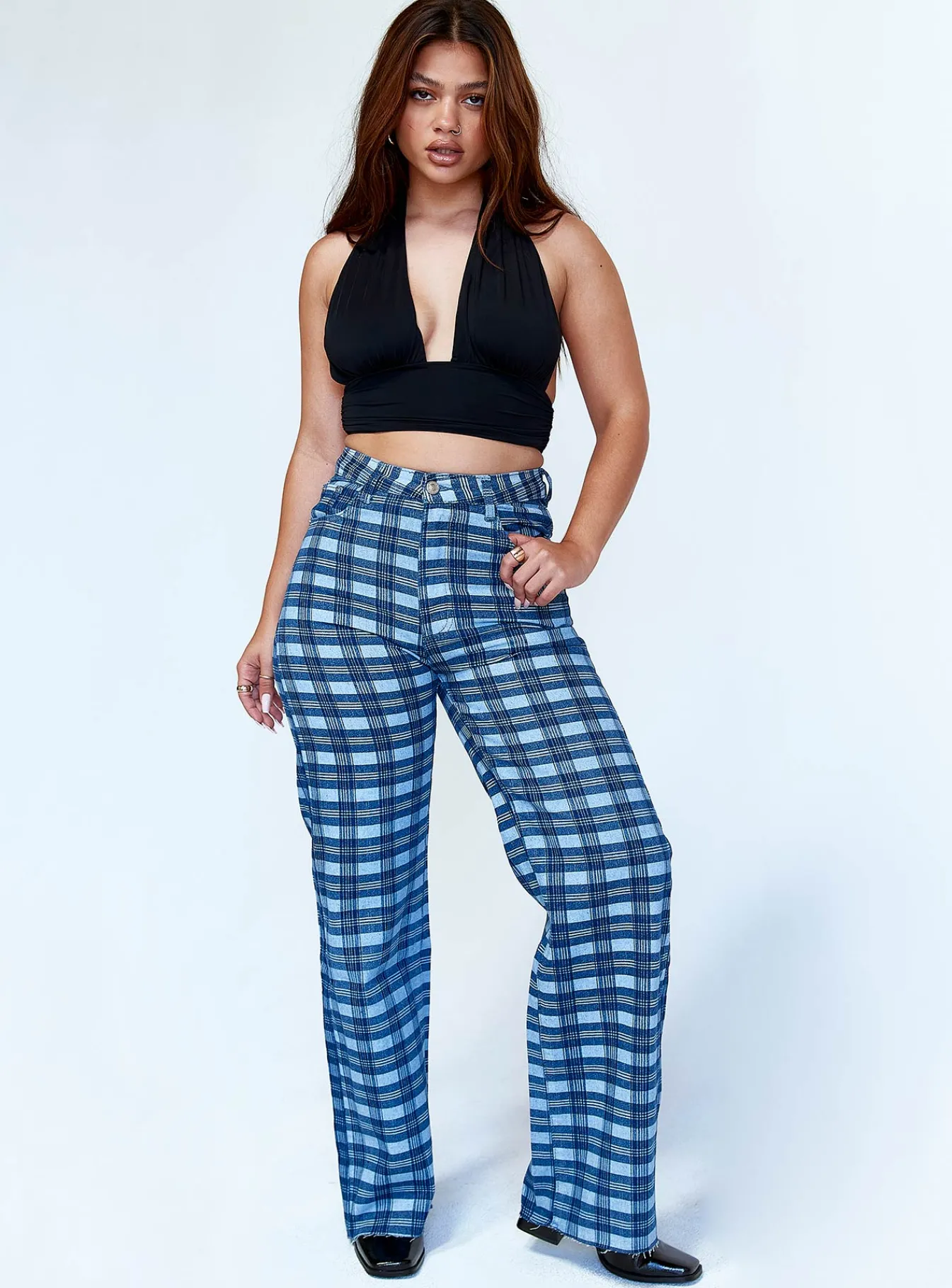 Princess Polly Alice Wide Leg Check Jeans Denim Best