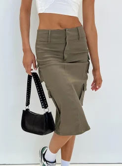 Princess Polly Alida Cargo Midi Skirt  Olive Green Outlet