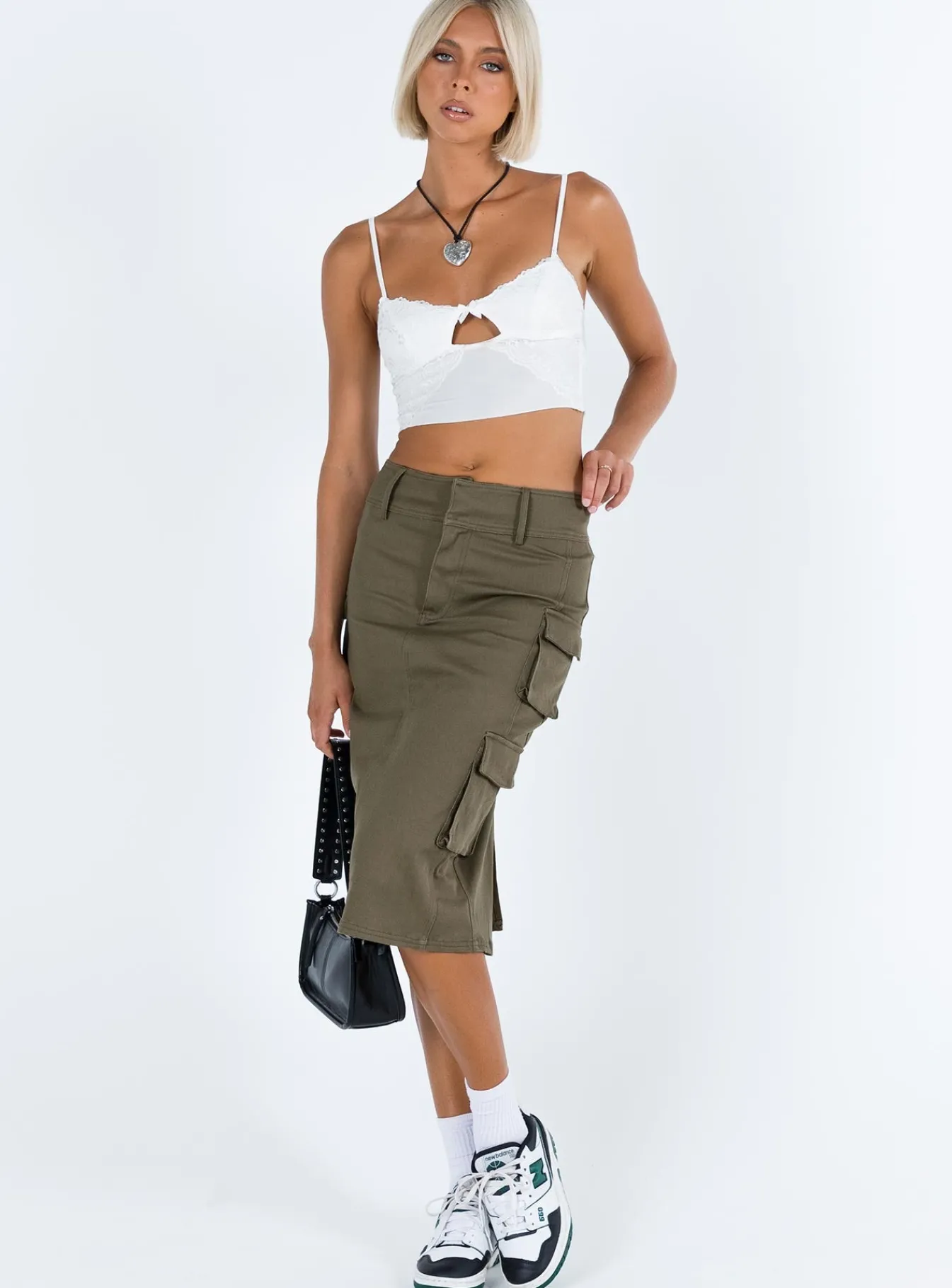 Princess Polly Alida Cargo Midi Skirt Olive Green Outlet