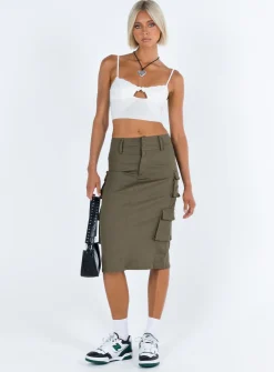 Princess Polly Alida Cargo Midi Skirt Olive Green Outlet