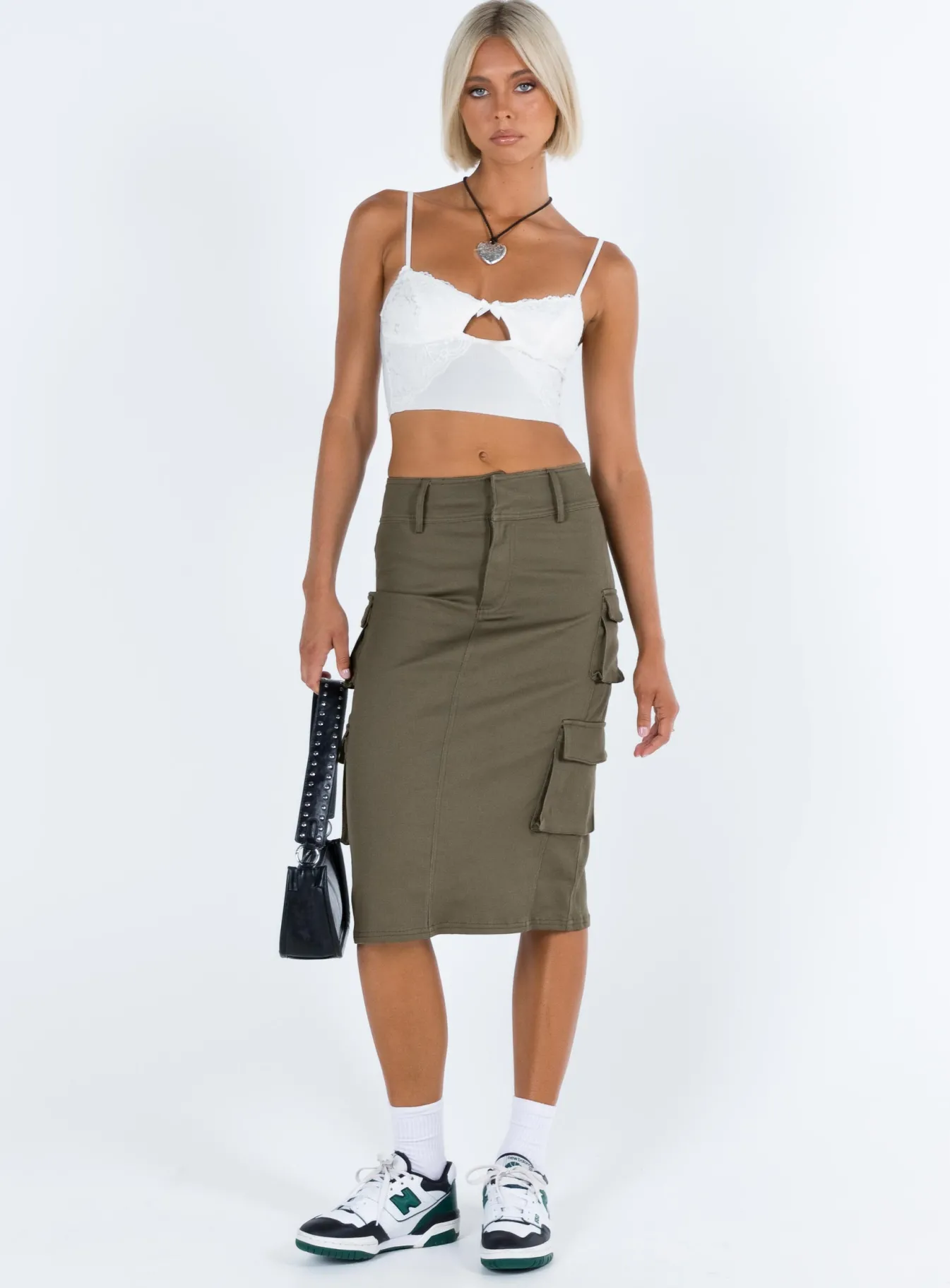 Princess Polly Alida Cargo Midi Skirt Olive Green Outlet