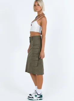 Princess Polly Alida Cargo Midi Skirt Olive Green Outlet