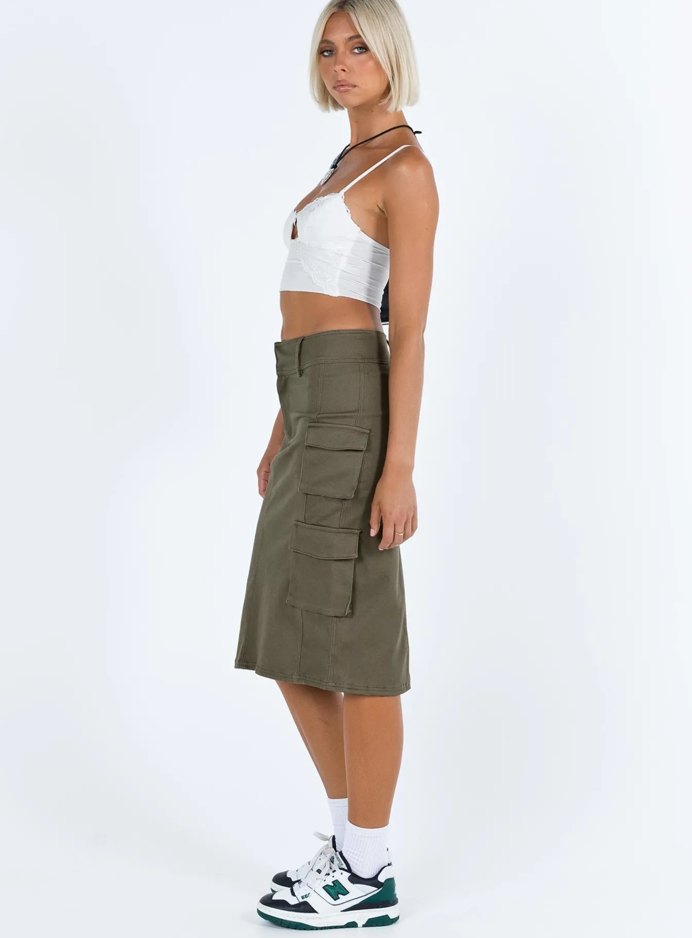 Princess Polly Alida Cargo Midi Skirt Olive Green Outlet