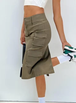 Princess Polly Alida Cargo Midi Skirt Olive Green Outlet