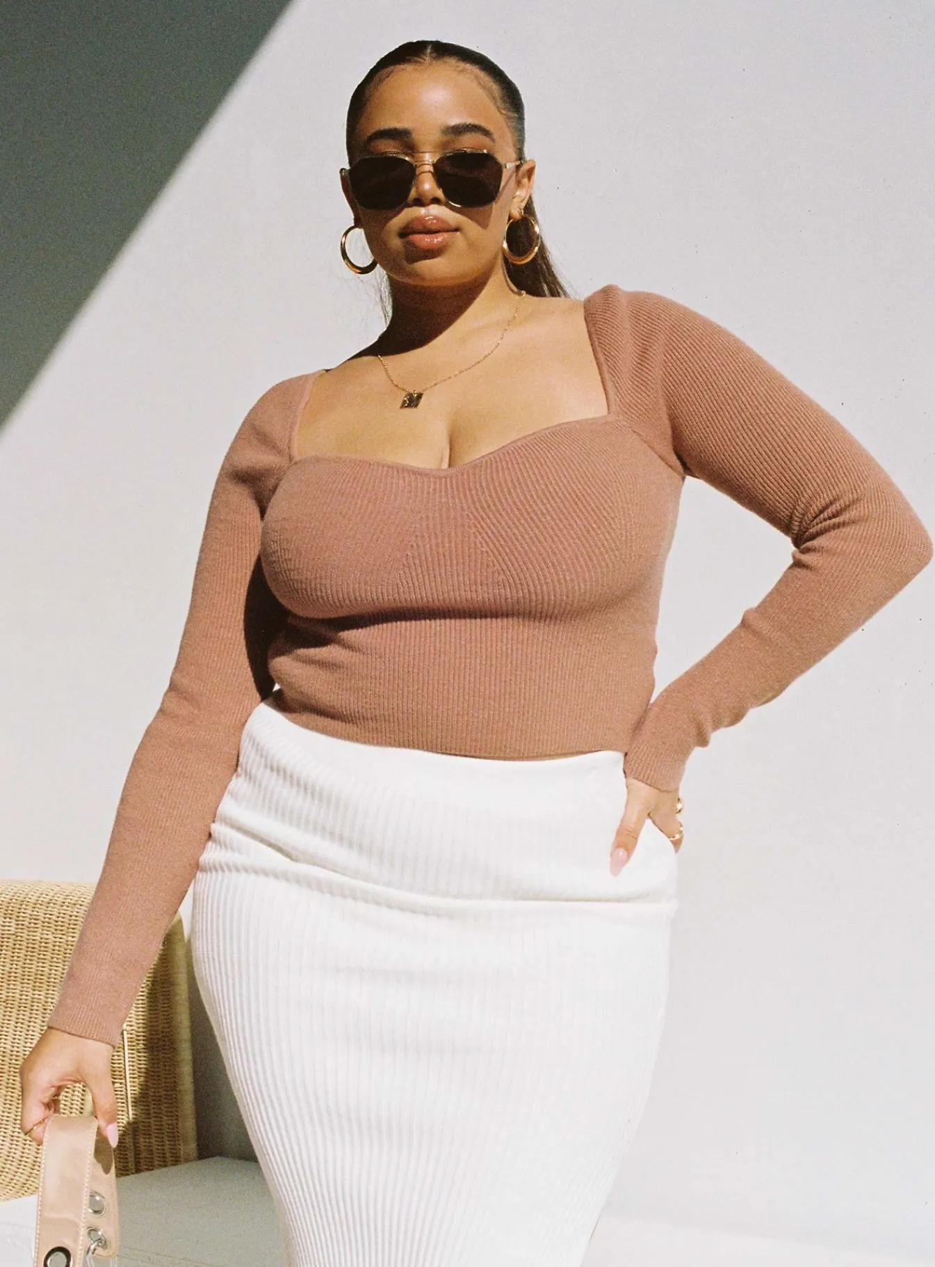 Princess Polly Alima Long Sleeve Topcurve Brown Shop