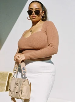 Princess Polly Alima Long Sleeve Topcurve Brown Shop