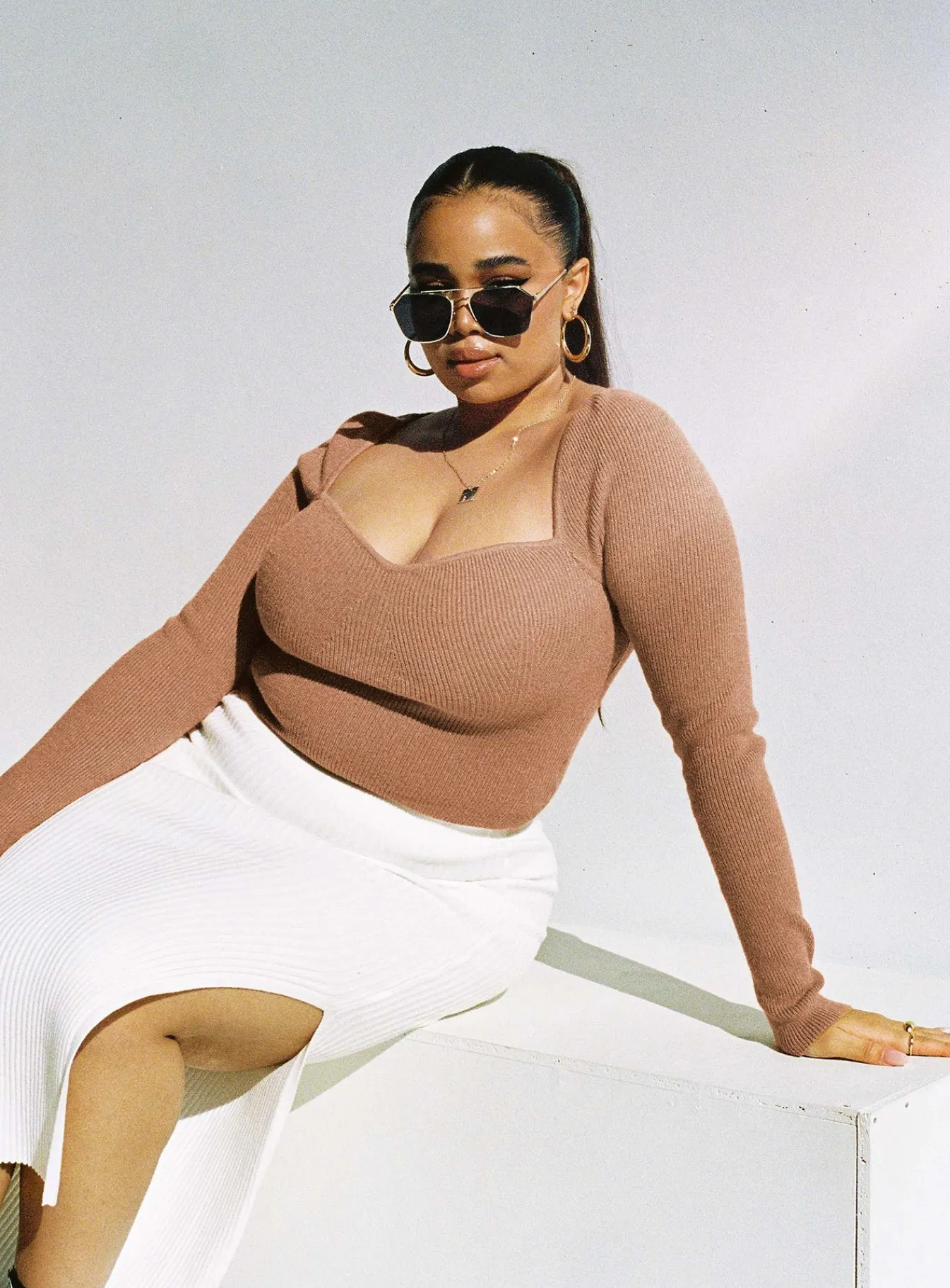 Princess Polly Alima Long Sleeve Topcurve Brown Shop