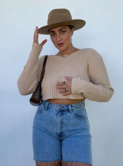 Princess Polly Alivia Cropped Sweater  Beige Fashion