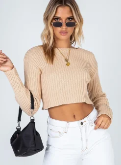 Princess Polly Alivia Cropped Sweater Beige Fashion