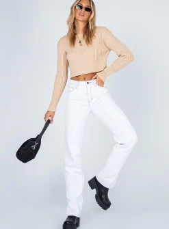 Princess Polly Alivia Cropped Sweater Beige Fashion
