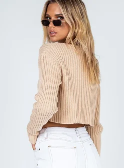 Princess Polly Alivia Cropped Sweater Beige Fashion