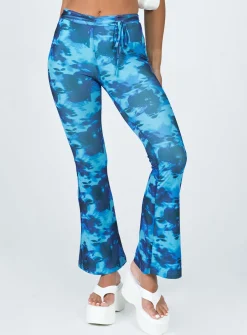 Princess Polly Allen Floral Flare Pants  Blue Discount