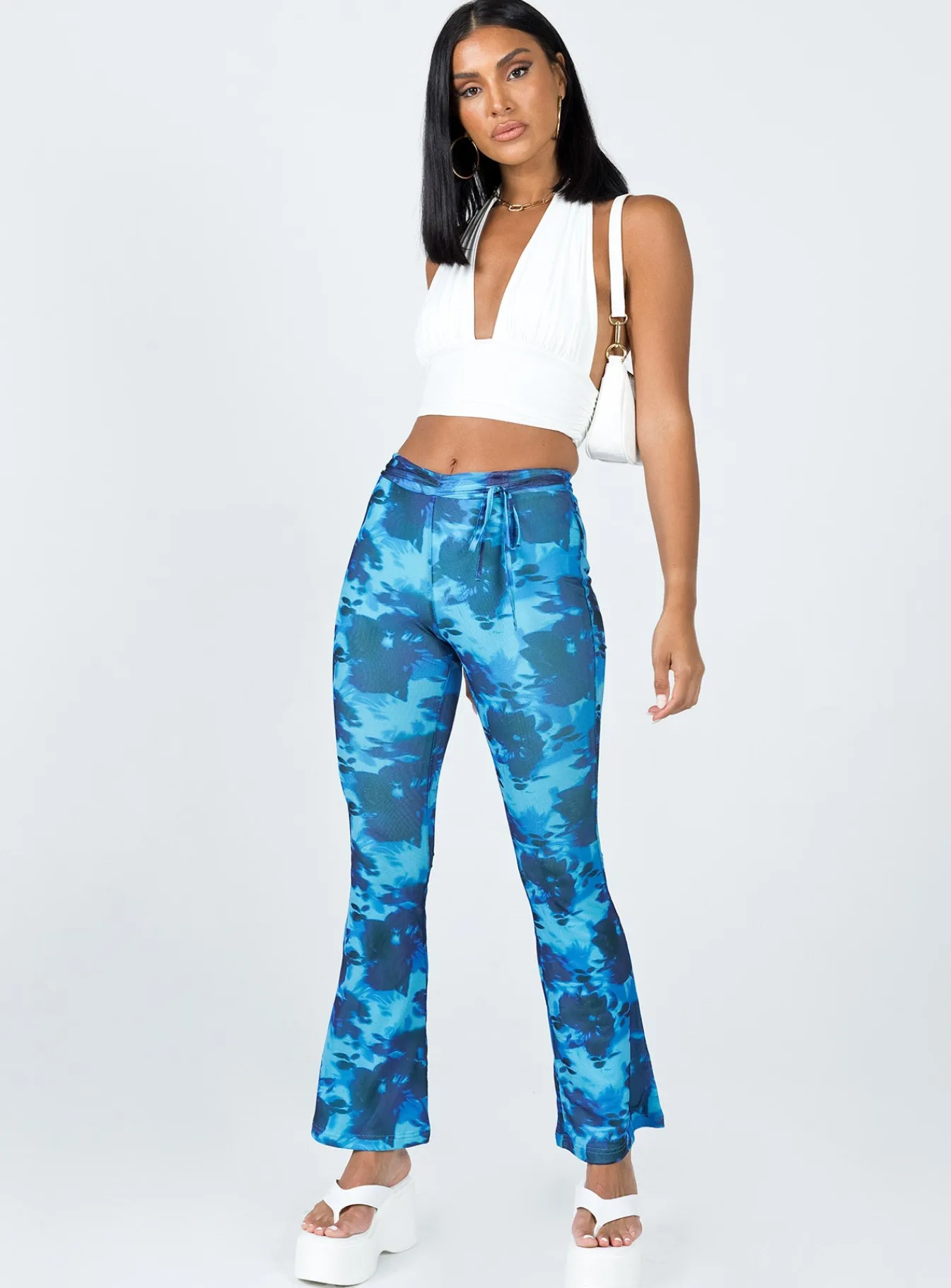Princess Polly Allen Floral Flare Pants Blue Discount