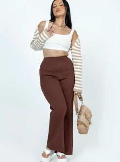 Princess Polly Allen Ribbed Pants  Brown Best Sale