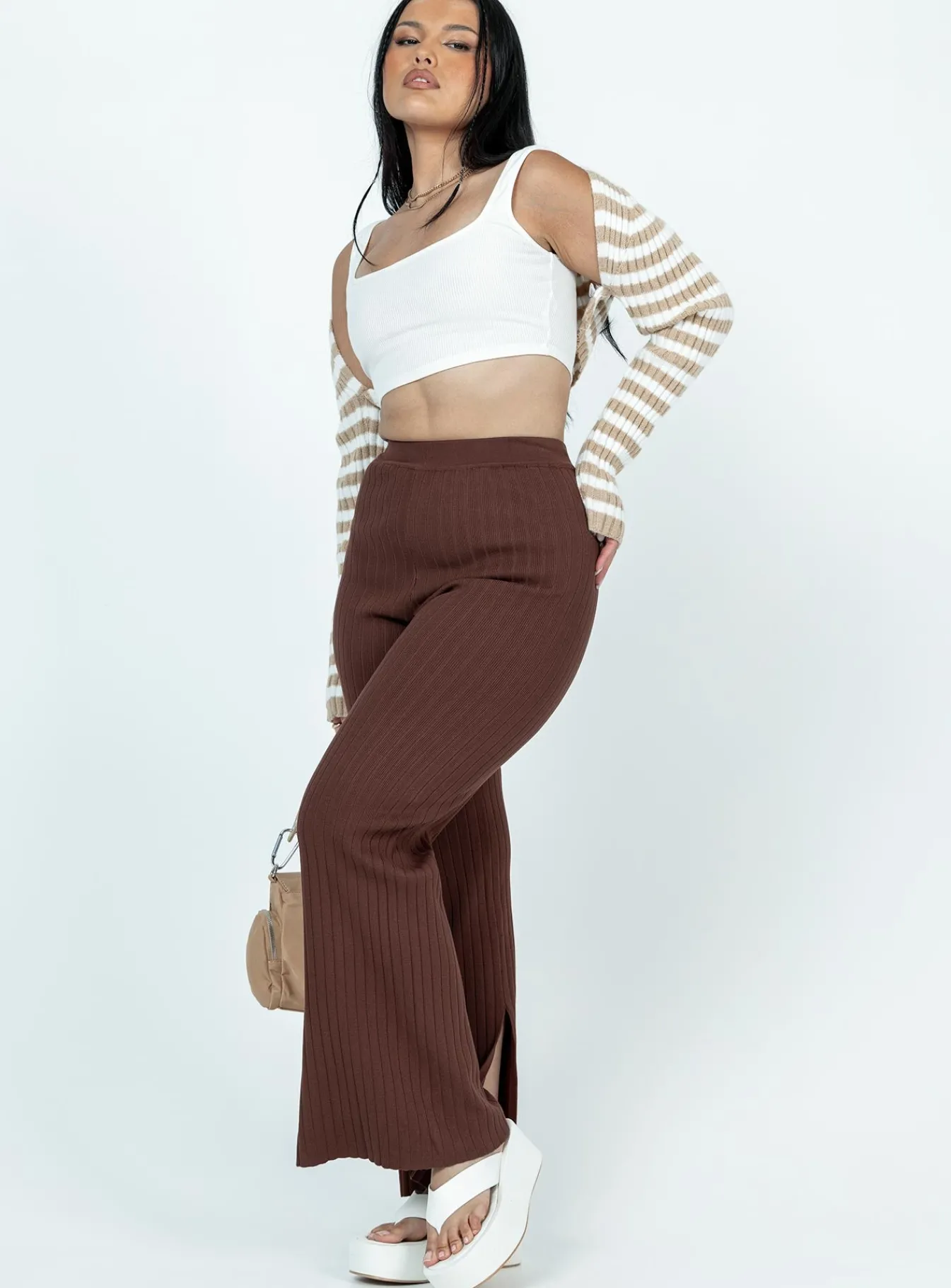 Princess Polly Allen Ribbed Pants Brown Best Sale