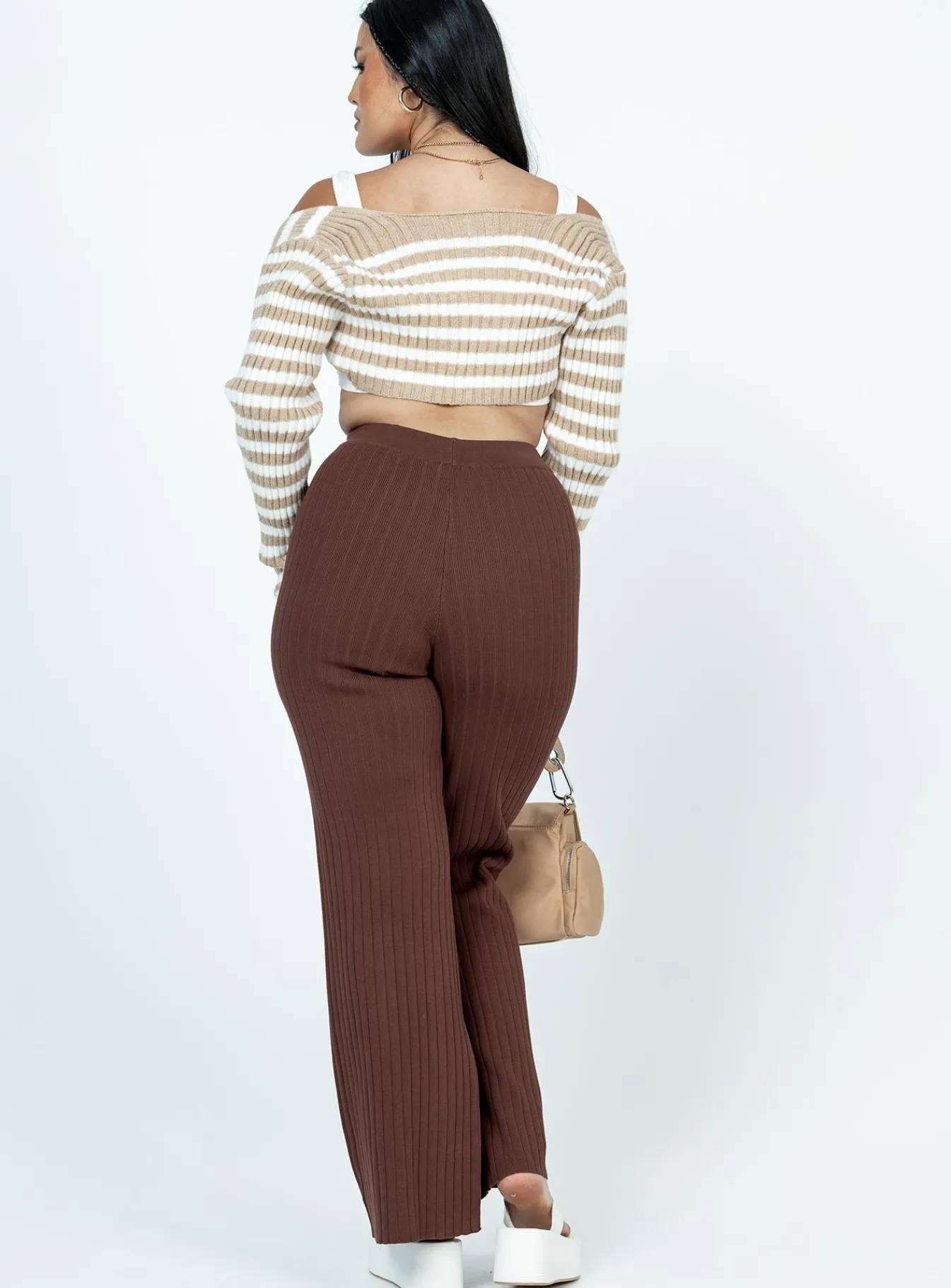 Princess Polly Allen Ribbed Pants Brown Best Sale