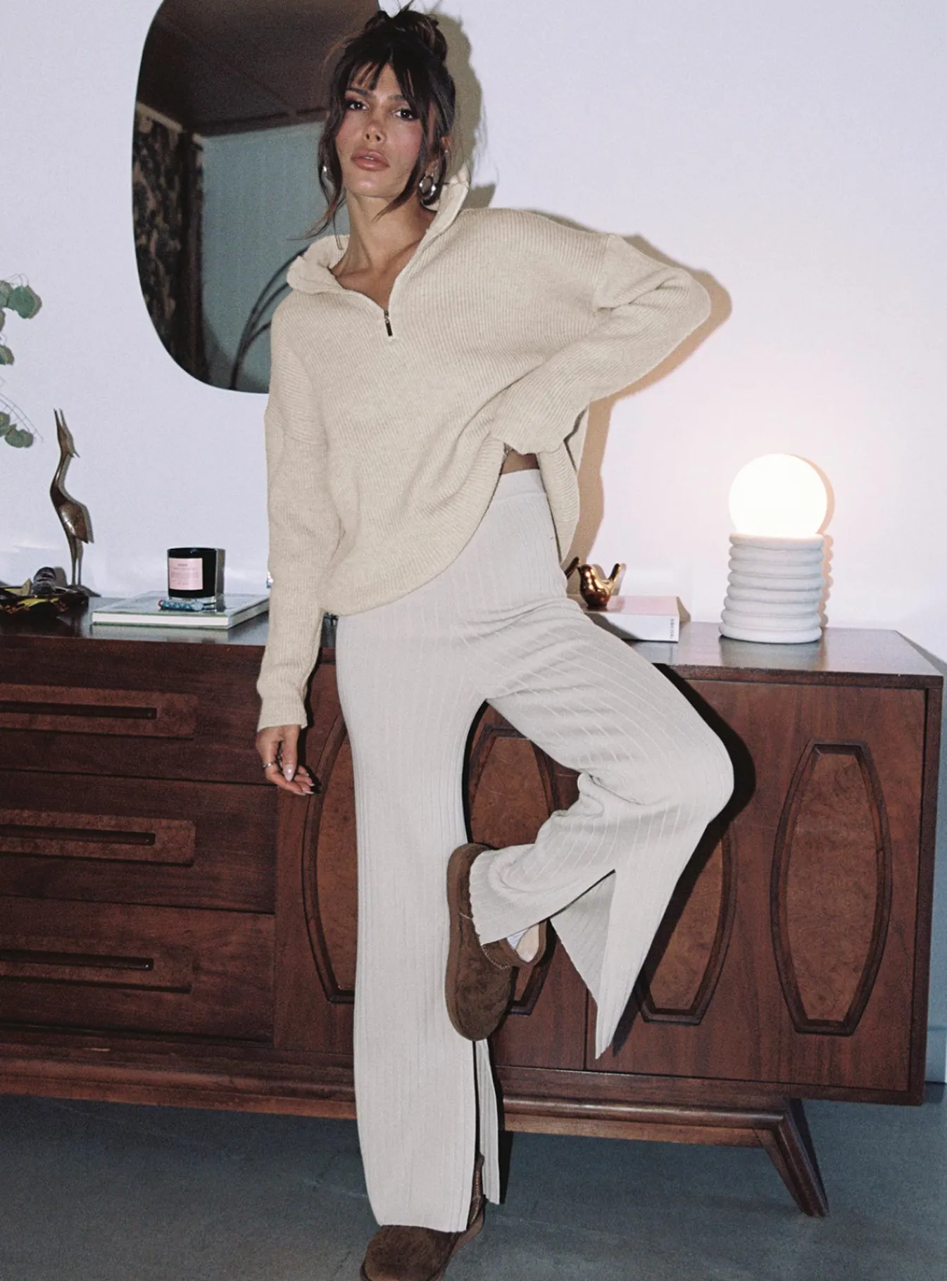 Princess Polly Allen Ribbed Pants Cream Shop