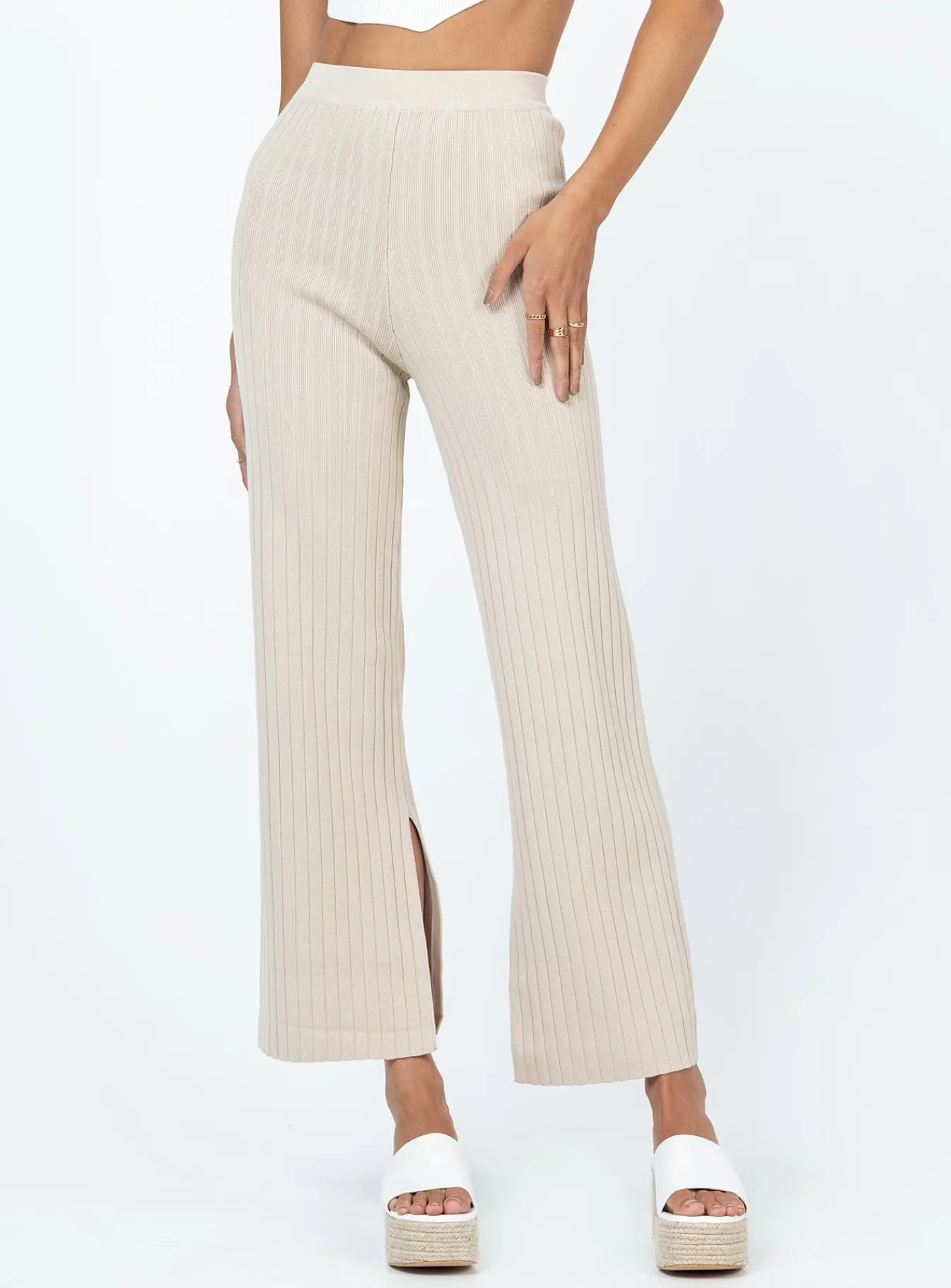 Princess Polly Allen Ribbed Pants Cream Shop