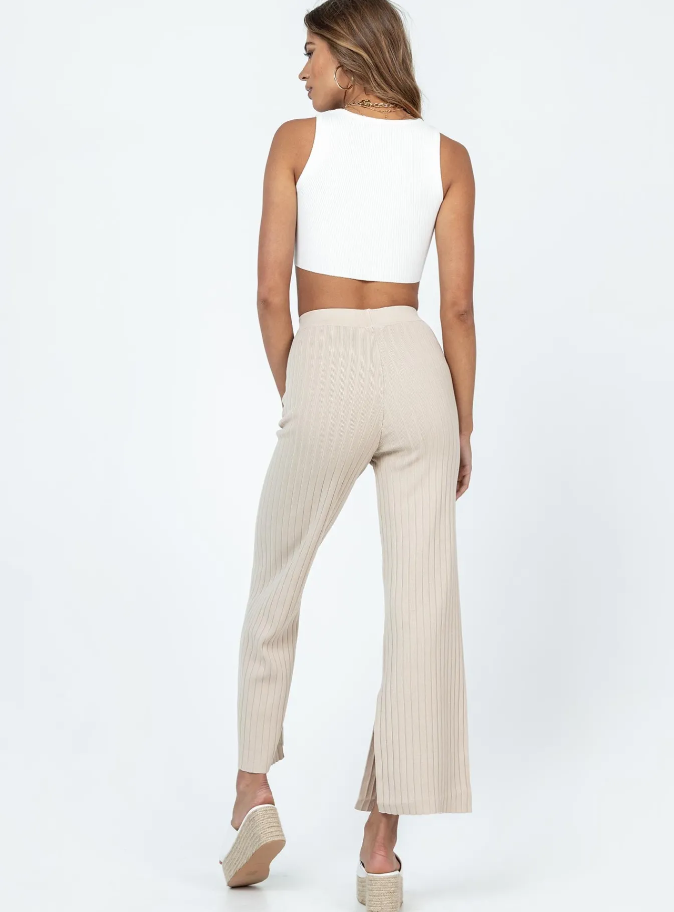 Princess Polly Allen Ribbed Pants Cream Shop